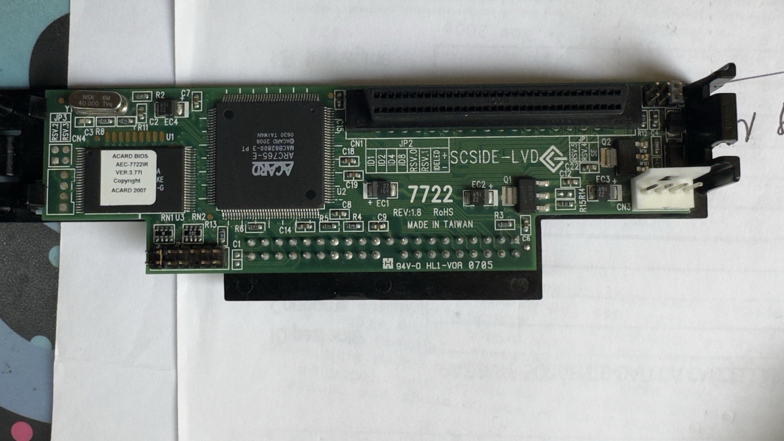 Acard SCSI AEC-7722 IR SCSI to IDE Adapter CD-ROM Old Computer 68 Pin