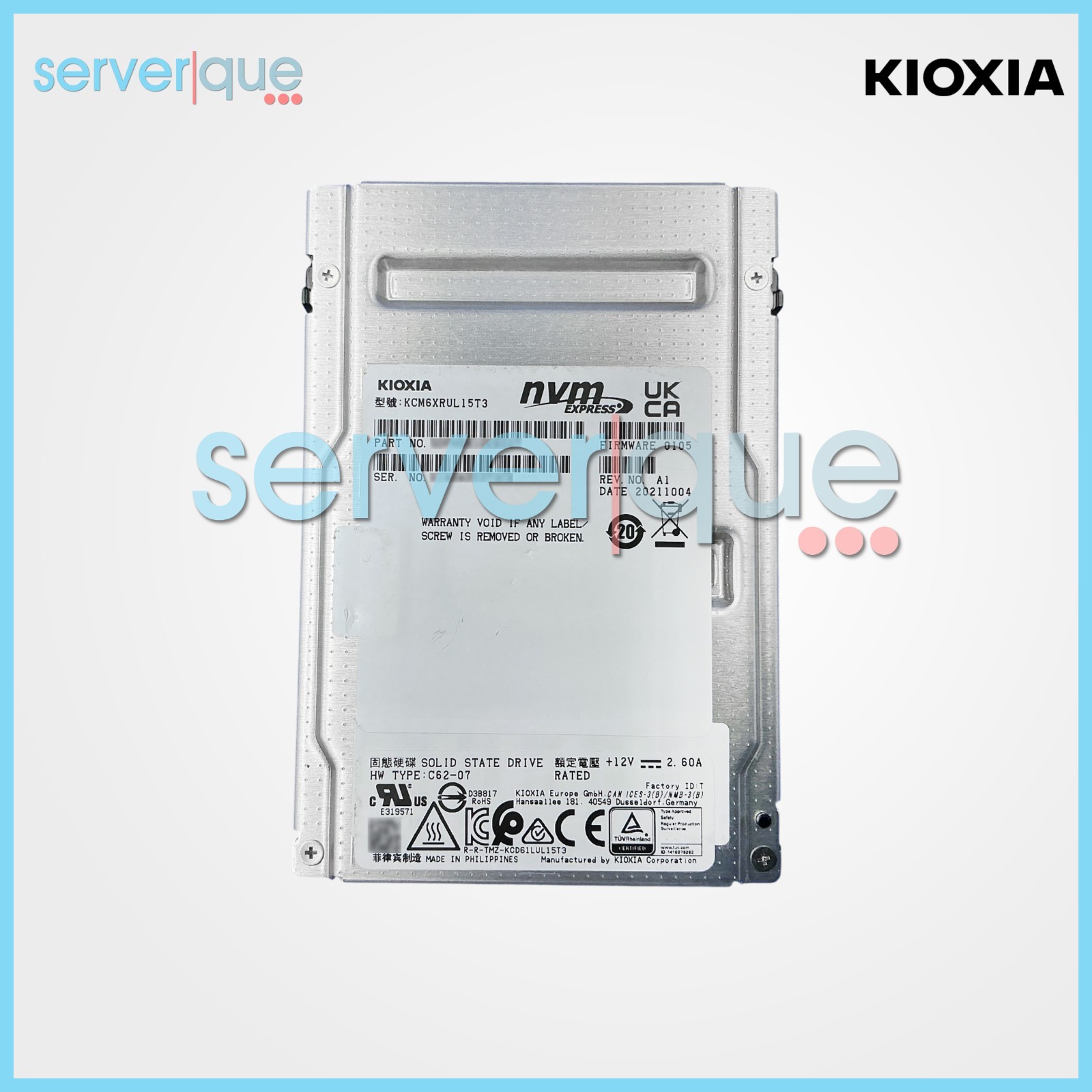 KIOXIA KCM6XRUL15T3 CM6-R 15.36TB PCIe 4.0 x4 3D TLC NVMe 2.5" Solid State Drive