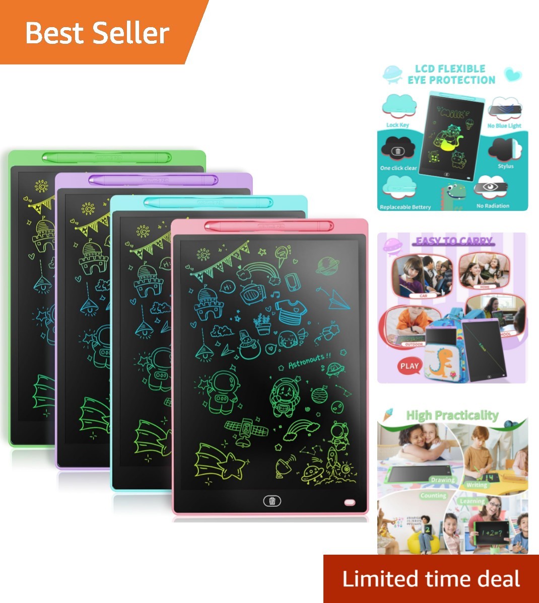 4 Pack 8.5-Inch LCD Doodle Boards - Perfect Educational Gifts for Toddlers 3-8