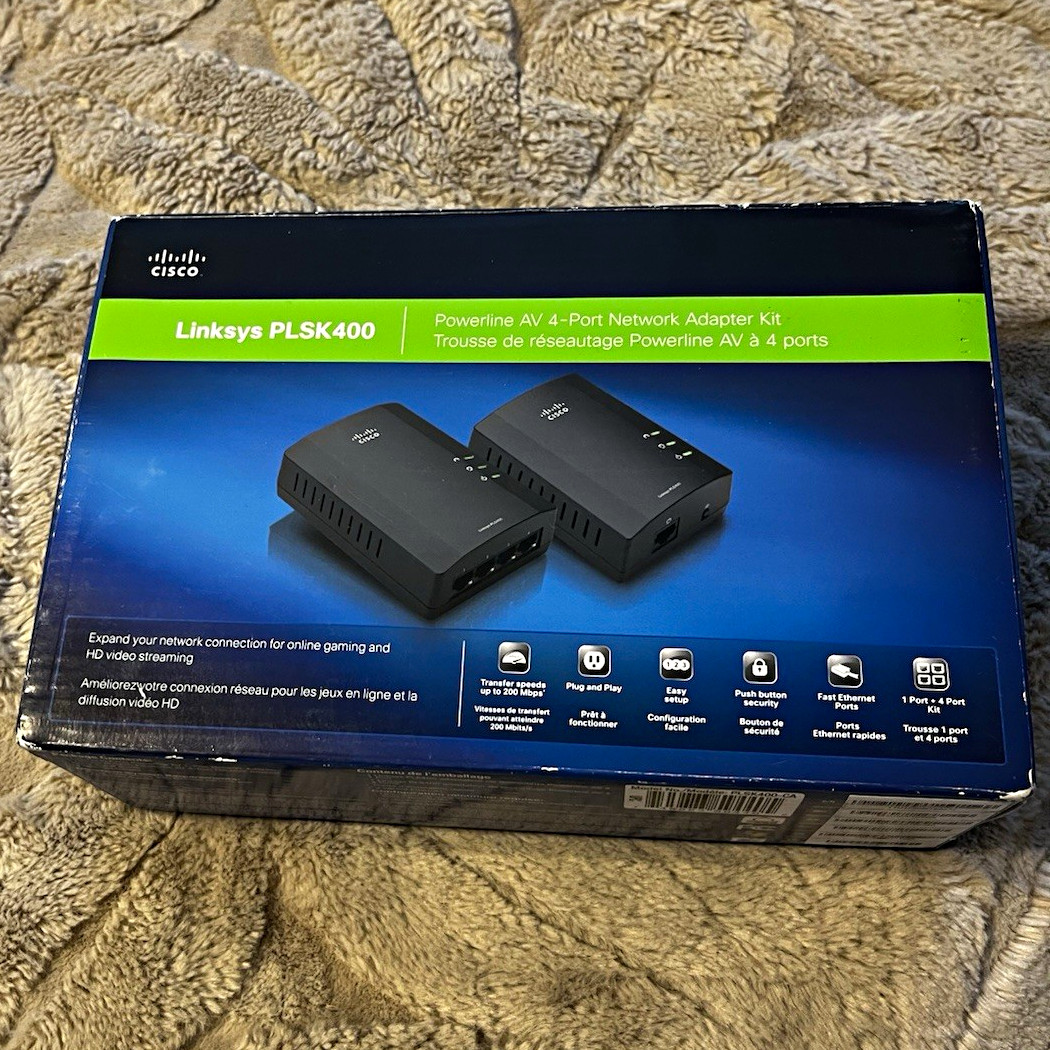 Linksys PLSK400 Powerline AV 200Mbps 4-Port Adapter Kit, 2 Adapters