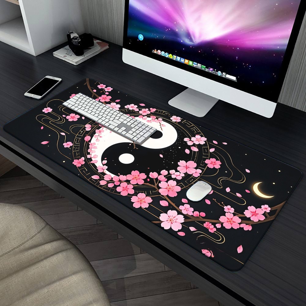 Extra-Large Yin Yang Cherry Blossom Gaming Mouse Pad, Extended Floral Zen Styl