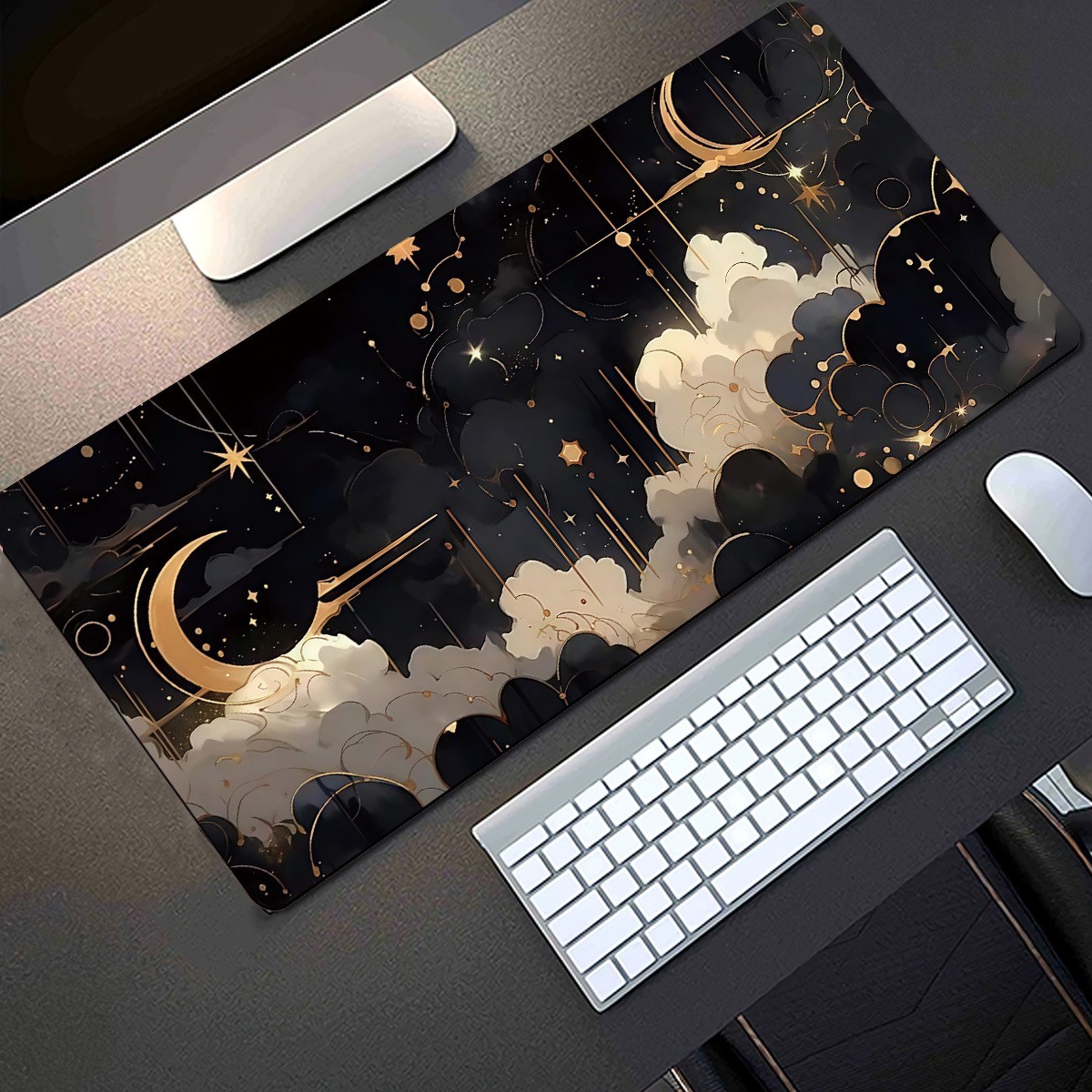 1pc Extra Large Mouse Pad Laptop Keyboard Mat - Night Sky with Stars, Moon, an