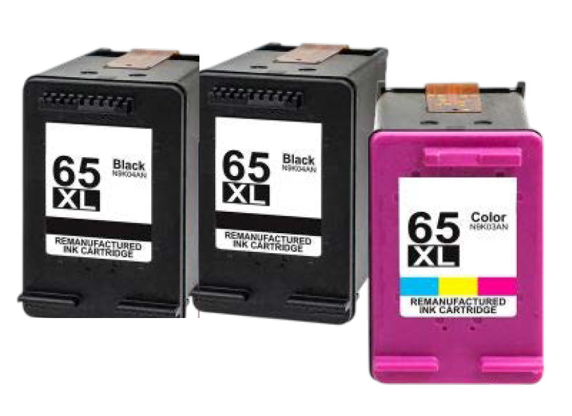 LD Replacement Replacements HP 65XL High Yield 2-Black & 1-Tri-Color Ink