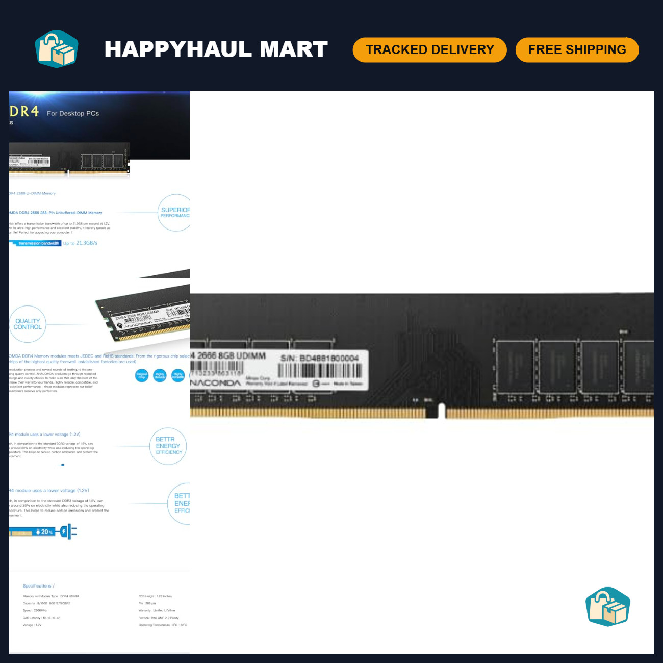 8GB DDR4 2666MHz Desktop RAM - 288-Pin UDIMM CL19 Memory Module, Reliable PC Upg