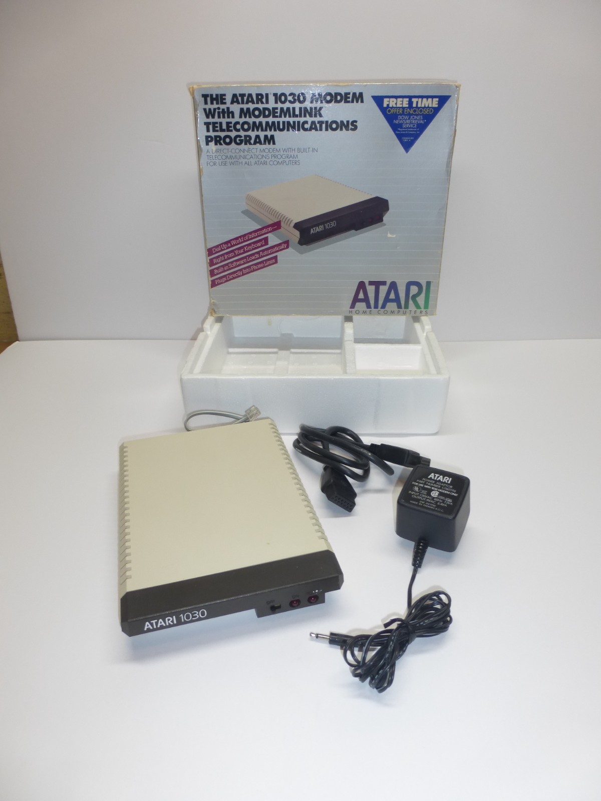 Vintage Atari 1030 Modem In Box w/ Power Supply Cables Serial Matched Powers On