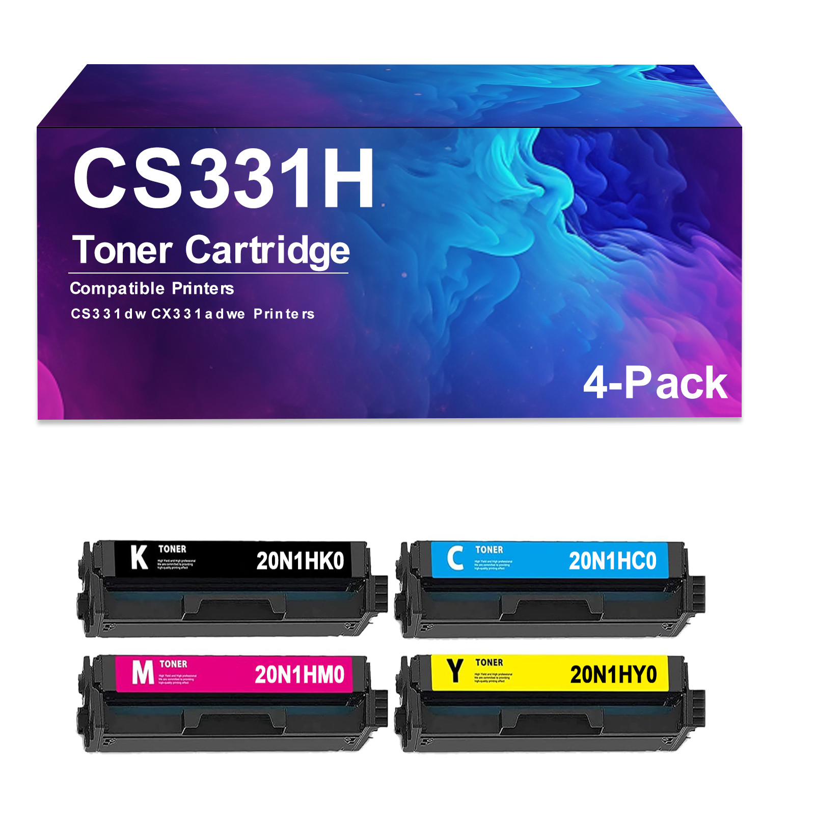 4 Pack CS331H Black Toner Cartridge  Compatible for CS331dw CX331adwe