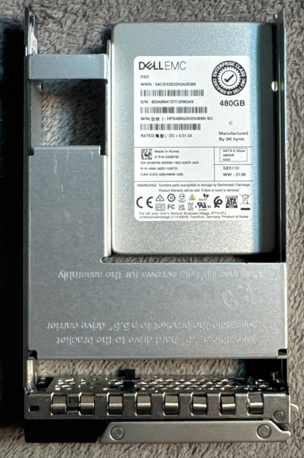 480GB 6G DELL SSD SATA 2.5" HDD R740 R7515 R750 SERVER 3397M HFS480G3H2X069N