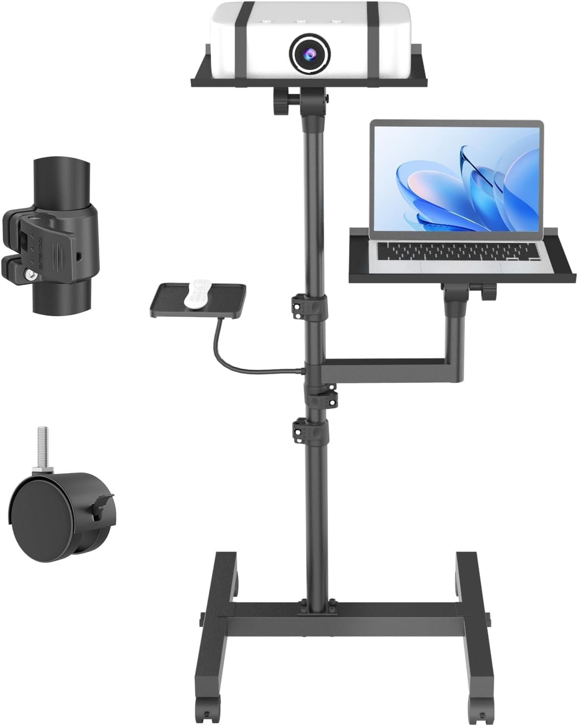 2 Shelves Mobile Projector Stand, Rolling Laptop Stand Adjustable Height to 4...