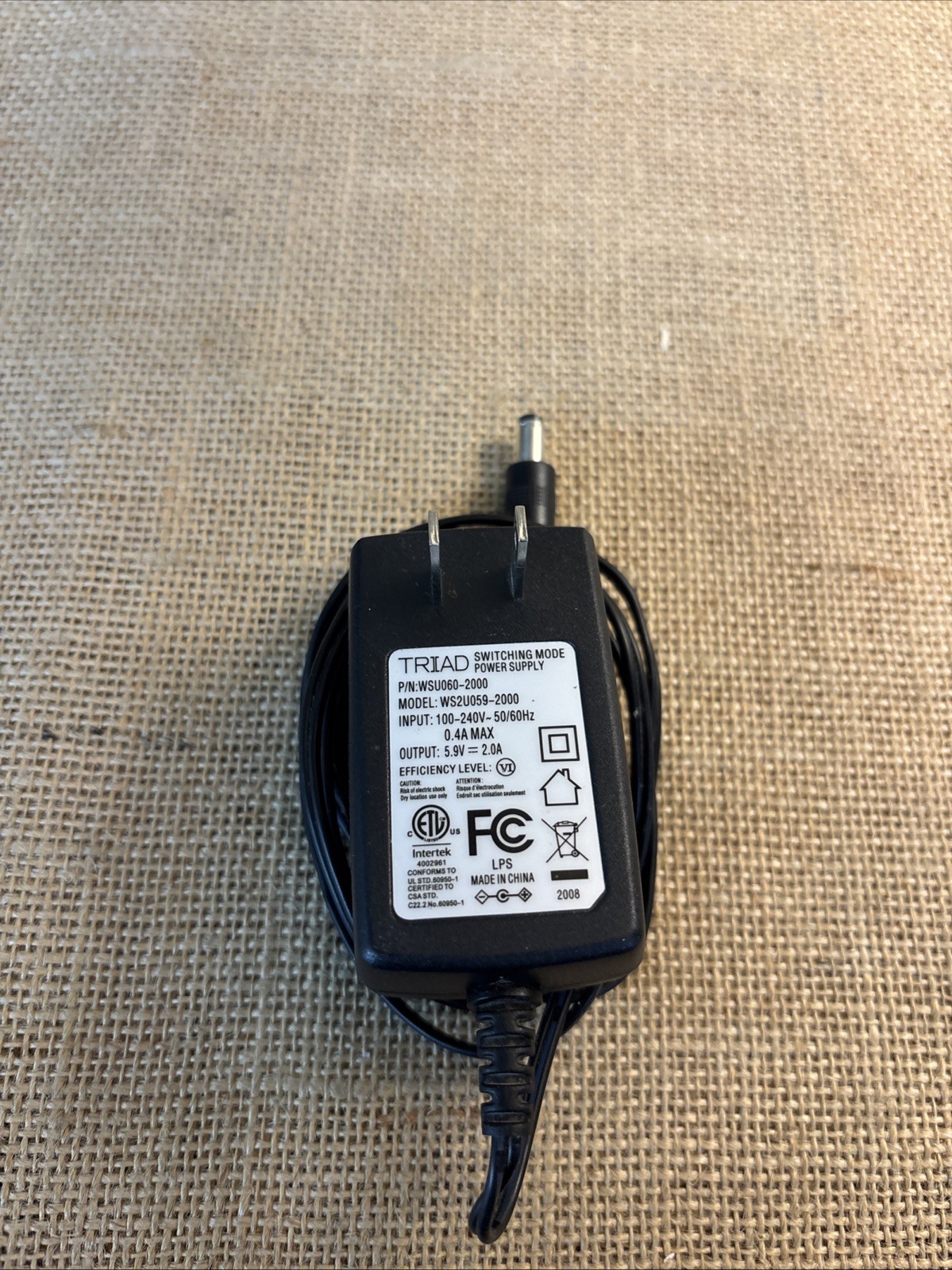 5.9V 2.0A AC/DC Adapter Power Triad Mag WS2U059-2000 P/N: WSU060-2000 Tested Gen