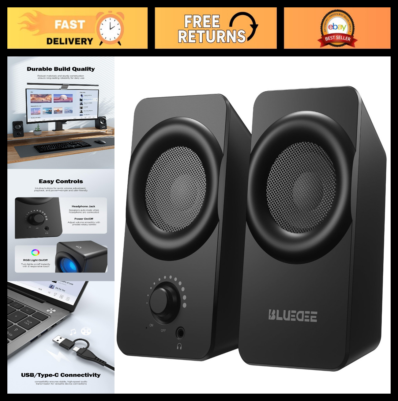 RGB Dual Driver Desktop PC Speakers - High-Quality Sound for Gaming & Music