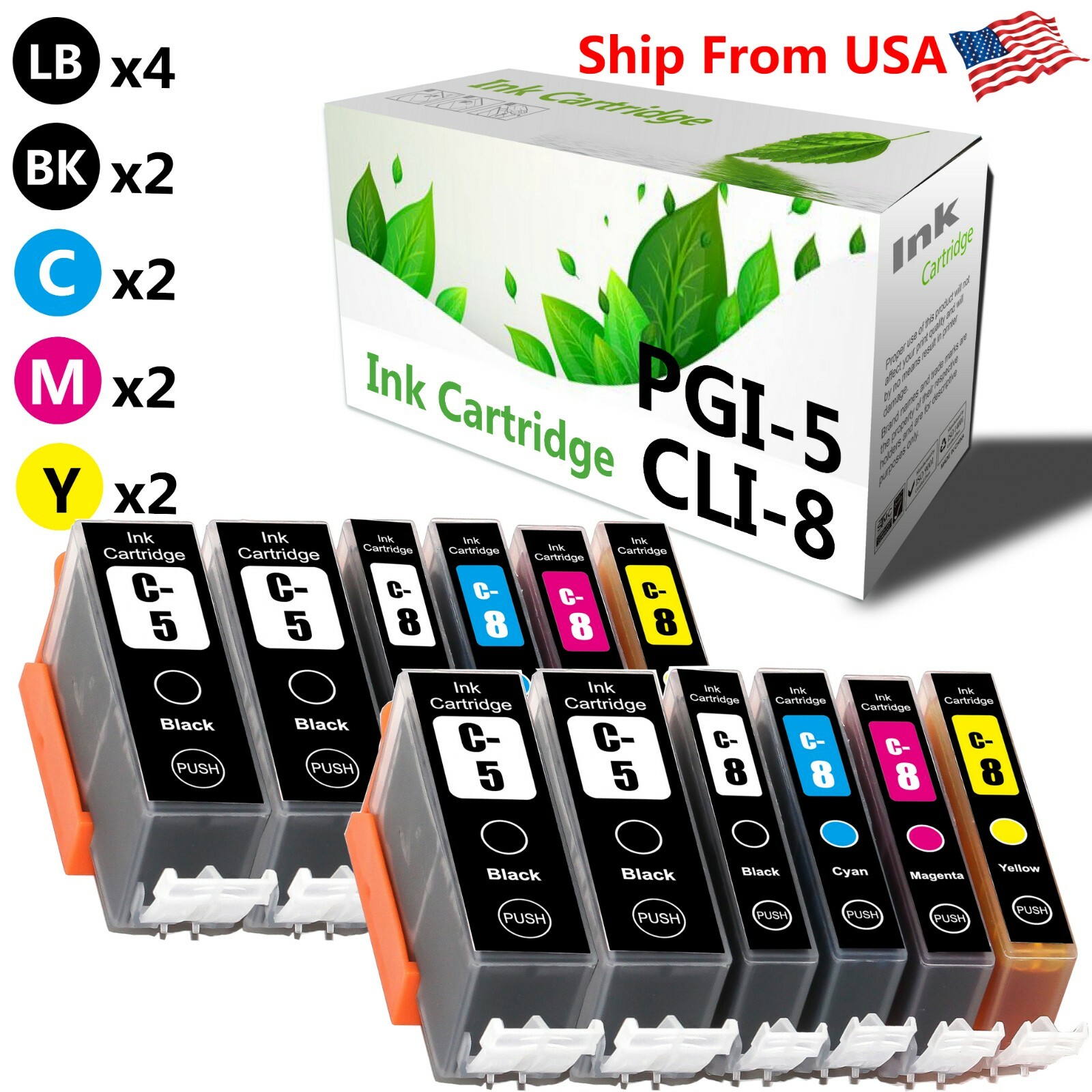 12 PK PGI5 CLI8 Ink Cartridge for Canon PIXMA iP4200 iP4300 iP4500