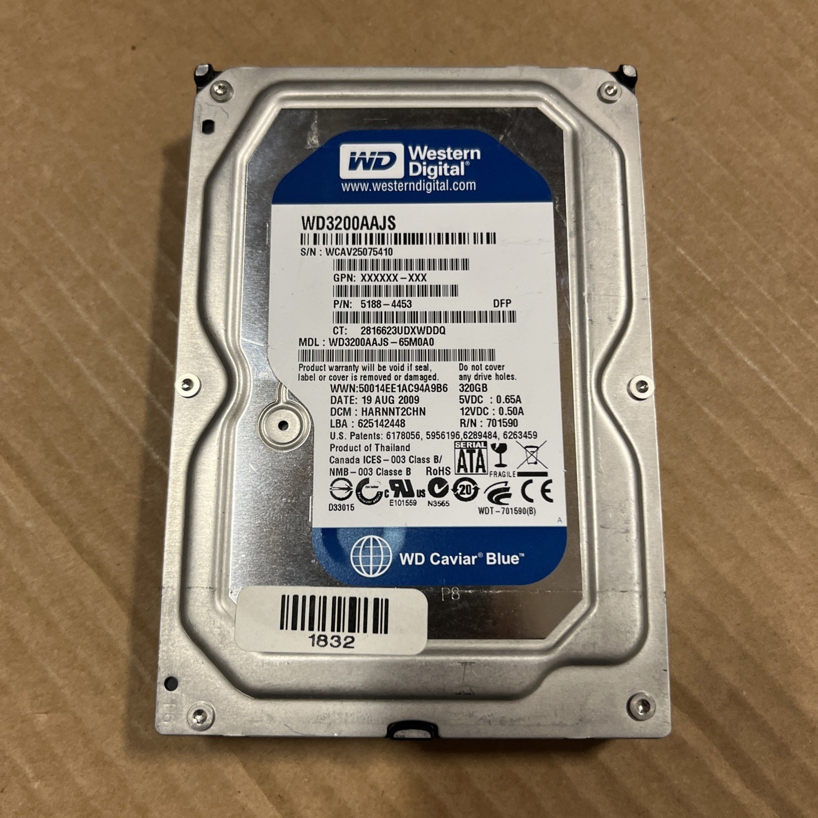WD3200AAJS-65M0A0 - WD 320GB 7200 RPM SATA 3.5" HDD - 5188-4453 HARNNT2CHN