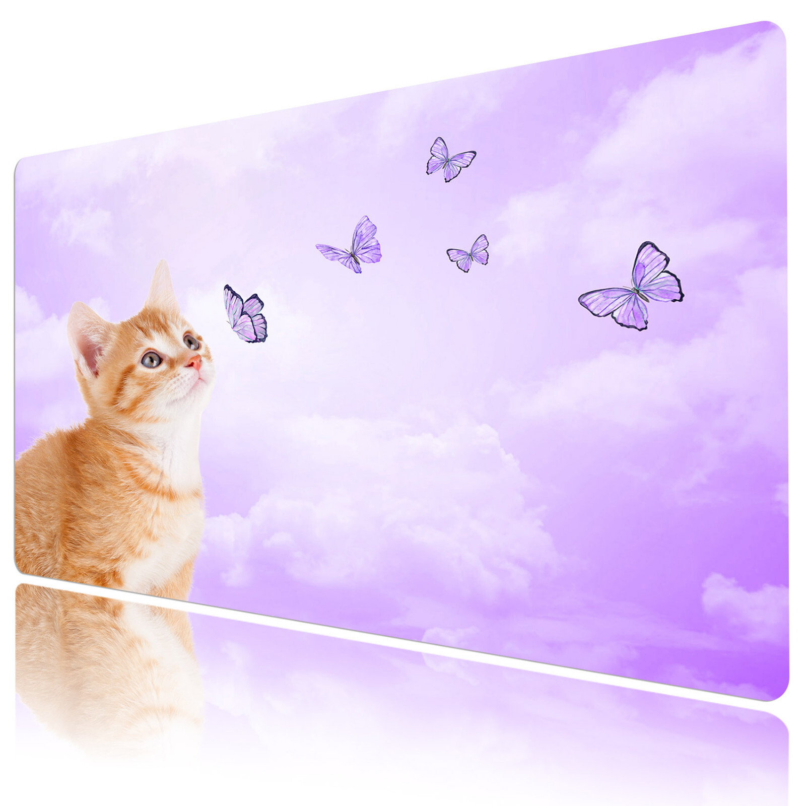 Cute Cat Mouse Pad Purple Butterfly Desk Mat for Keyboard and Mouse Desk Pad