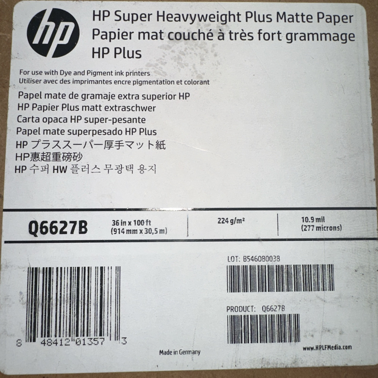 New HP Q6627B - SUPER HEAVYWEIGHT PLUS MATTE PAPER-10.9 MIL