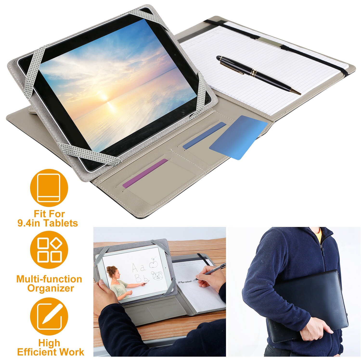Business Notepad and Tablet Portfolio Carry Case with Handles for 9.7" Tablet PC