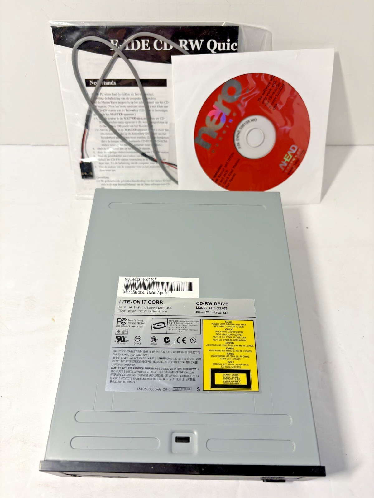 Lite-On It CD-RW Drive Model LTR-52246S DV-5V 1.5A/12V 1.5A  New With Cd & Cable
