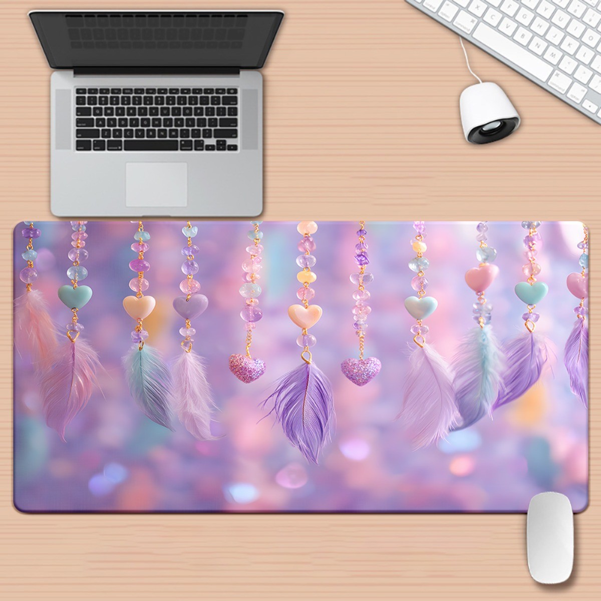 1pc XXL Large Gaming Desk Mat & Mouse Pad - Pastel Purple Pink Hearts Non-Slip