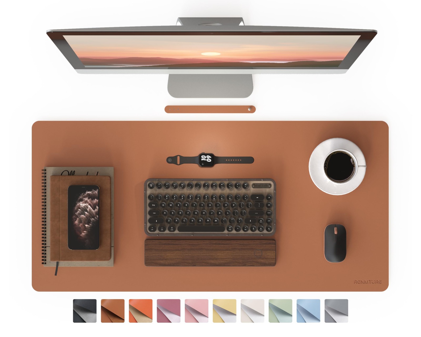 PU Faux Leather Large Desk Mat NonSlip Waterproof Mouse Pad Brown 36x17 Inch