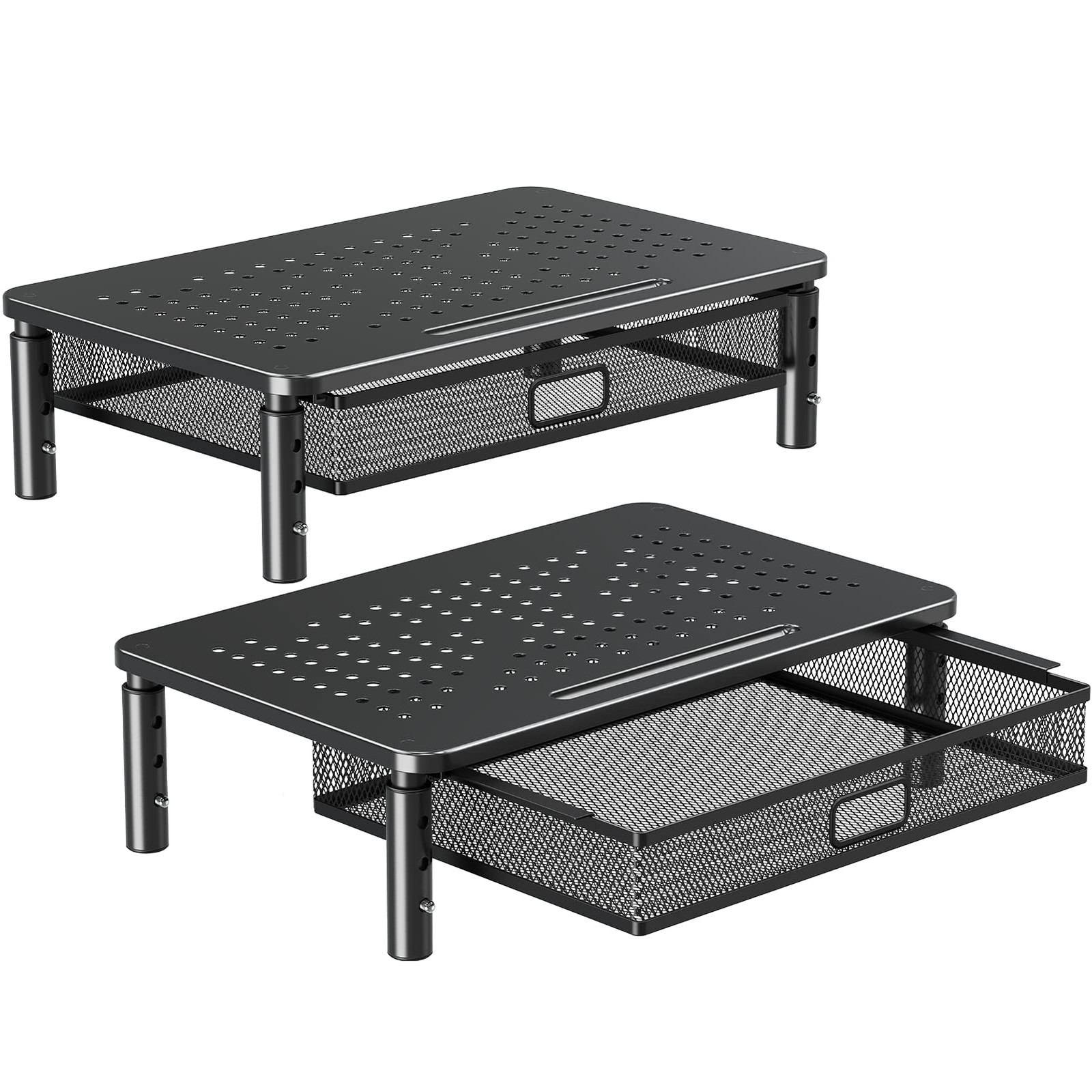 2 Pack Monitor Stand Riser with Metal Drawer, 3 Height Adjustable