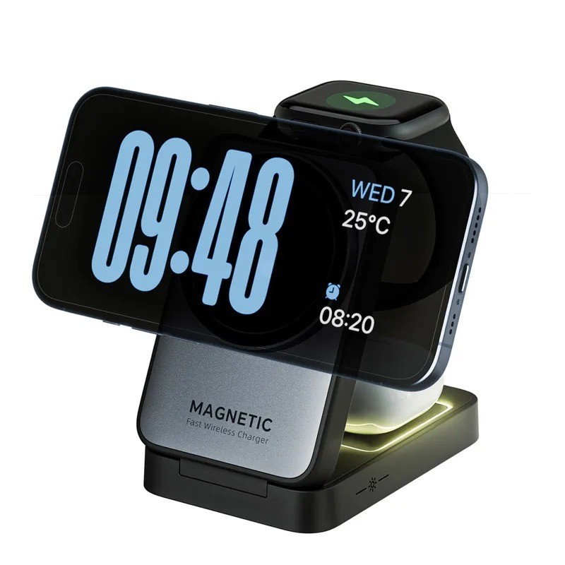 Foldable 3 In 1 Magnetic Wireless Charger Stand For iPhone