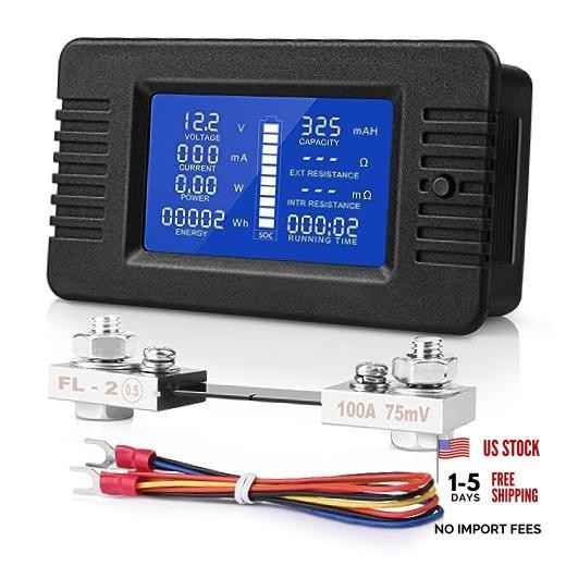 DC Multifunction Battery Monitor Meter - 0-200V 0-100A LCD Display Digital