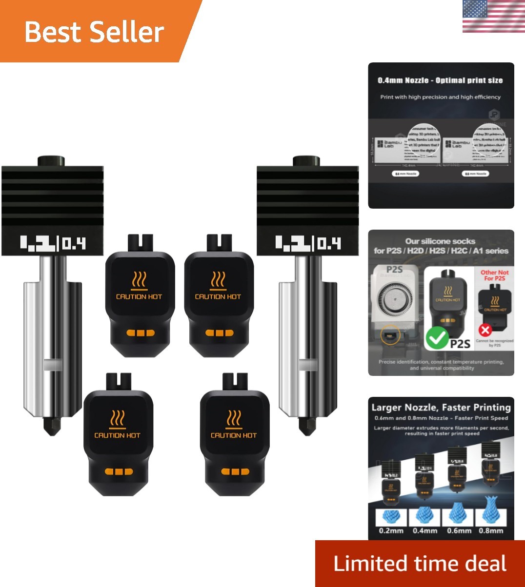 High-Performance 2PK 0.4mm Nozzle Set for Bambu Lab P2S/X2D - Fast Installation