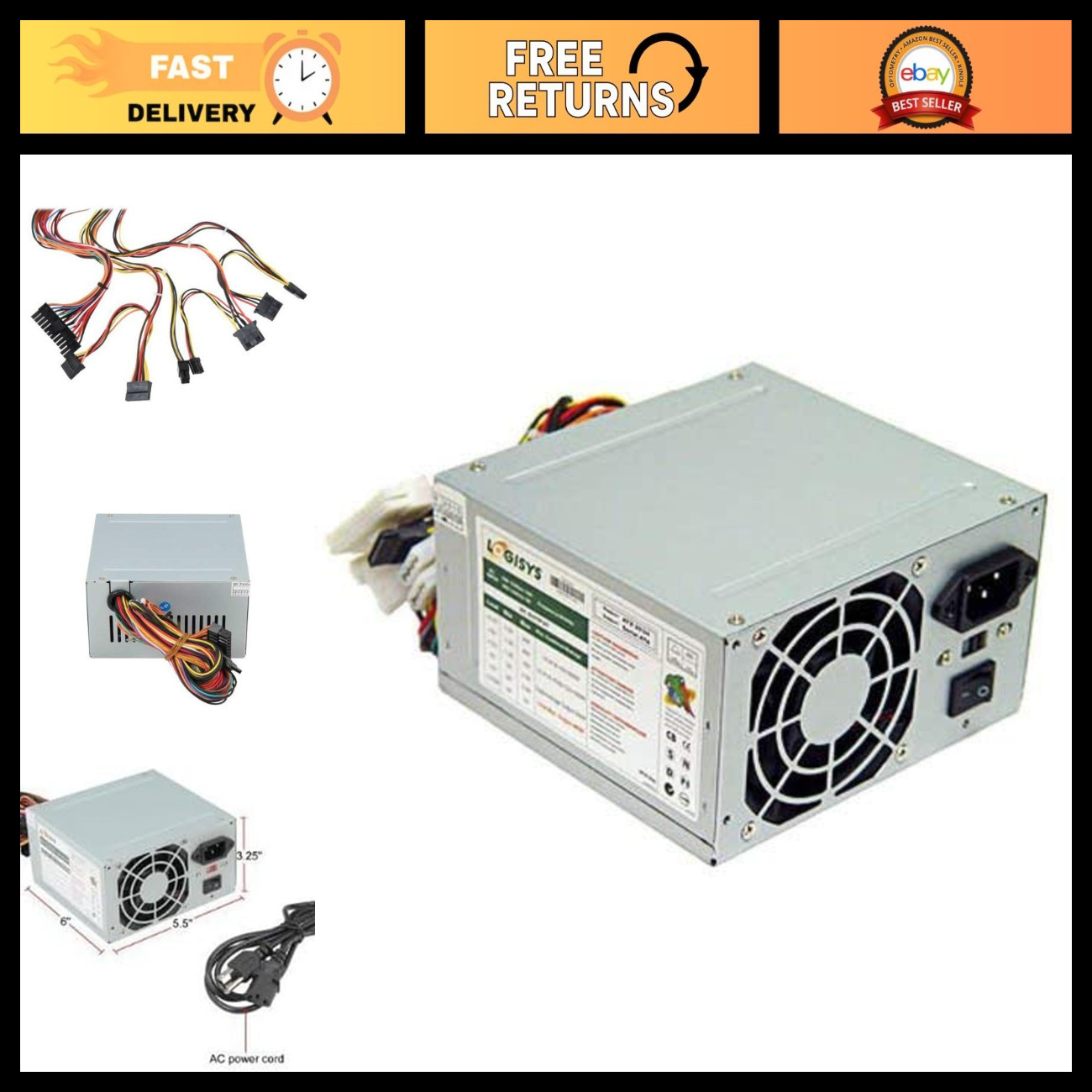 480W Power Supply Unit, 20/24 Pin Switching PSU for Gaming PC & Components