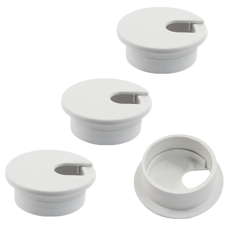 4 Pcs 1-3/8 Inch White Desk Grommet, Plastic Cable Hole Cover Desk Wire Cord Org