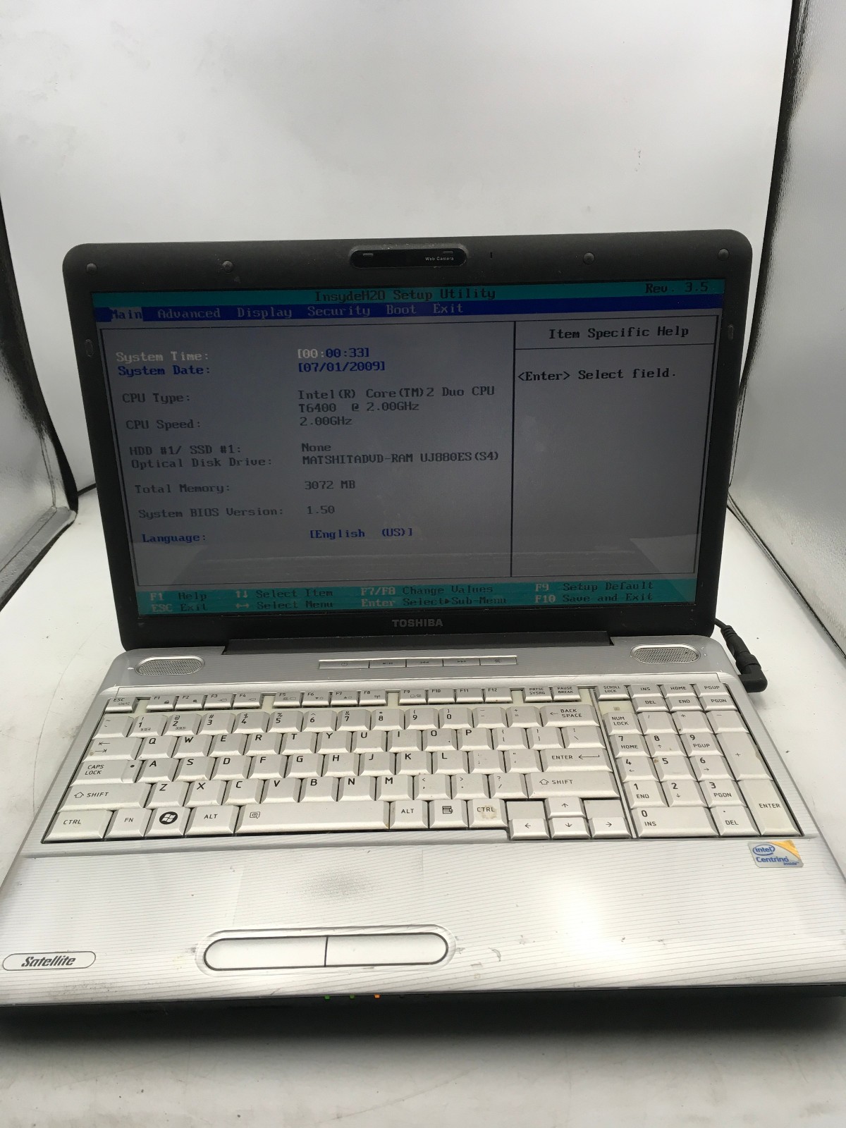 TOSHIBA SATELLITE L505 S6946 - BOOTS TO BIOS - INTEL T6400 - 3GB RAM - READ - BB