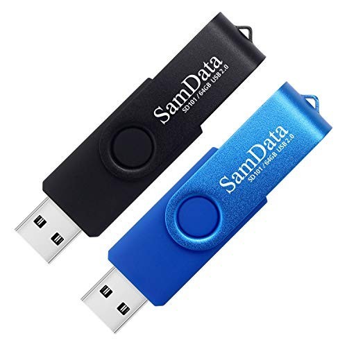 2 Pack USB Flash Drive 64GB Thumb Drive USB 2.0 LED Indicator Black Blue