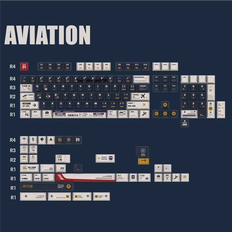 Aviation Theme 140 PBT Keys Keycap Navy White Dye-sub for Cherry MX Keyboard