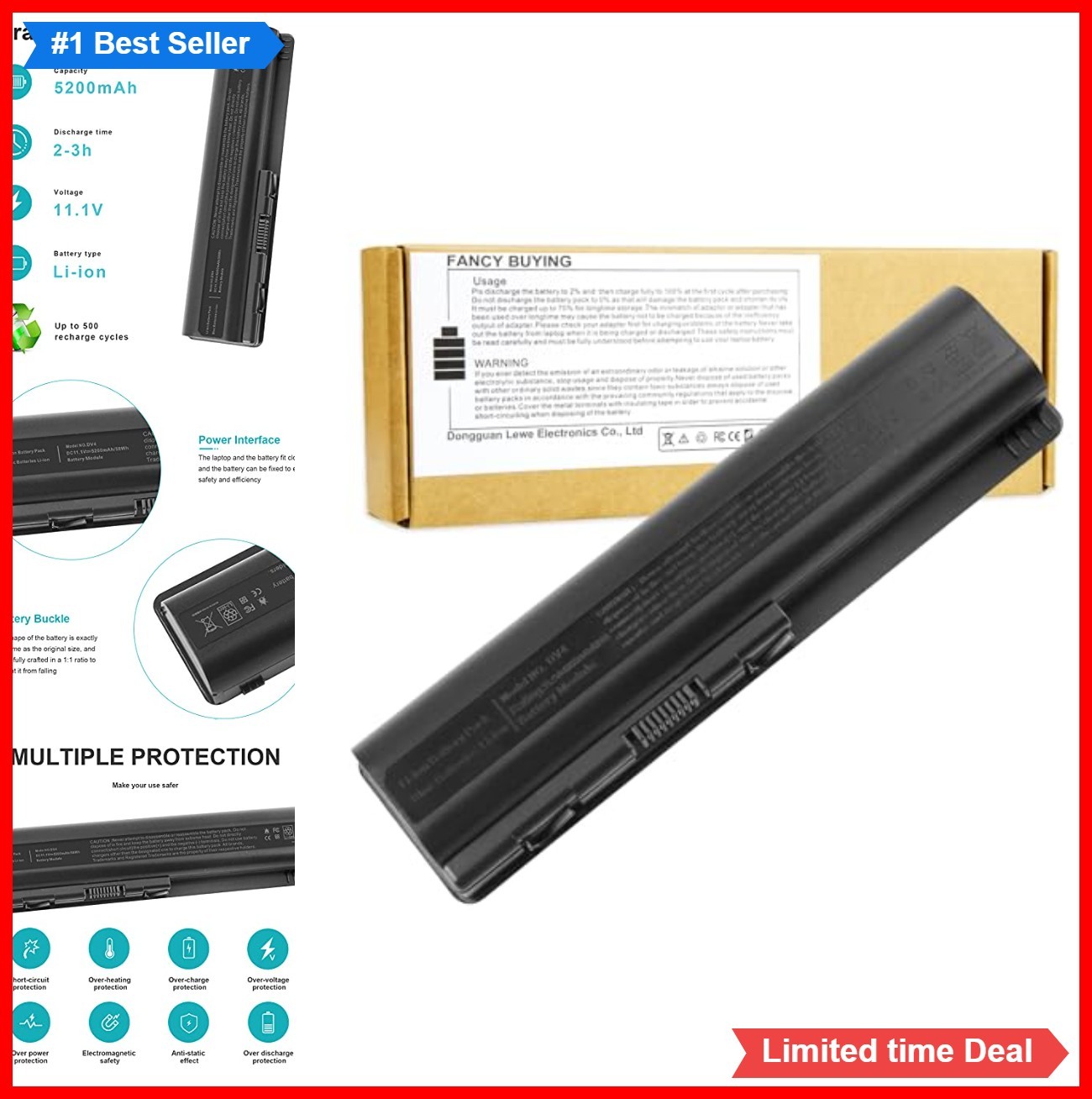 Laptop Battery 5200mAh 58Wh 11.1V 6 Cell Li-ion Black for HP DV4 DV5 DV6 G50 G60