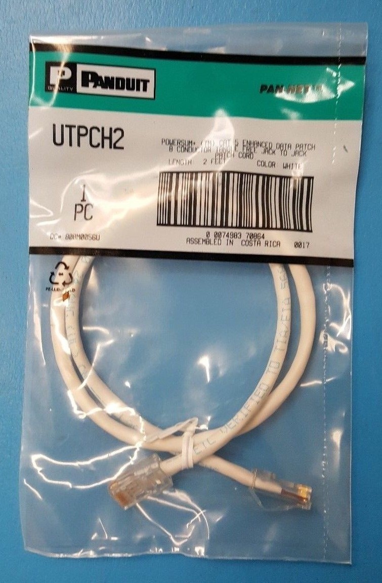 (5 Pcs )  2ft PANDUIT, UTPCH2 , RJ-45, 8 POS, Jack to Jack, CAT5e, White
