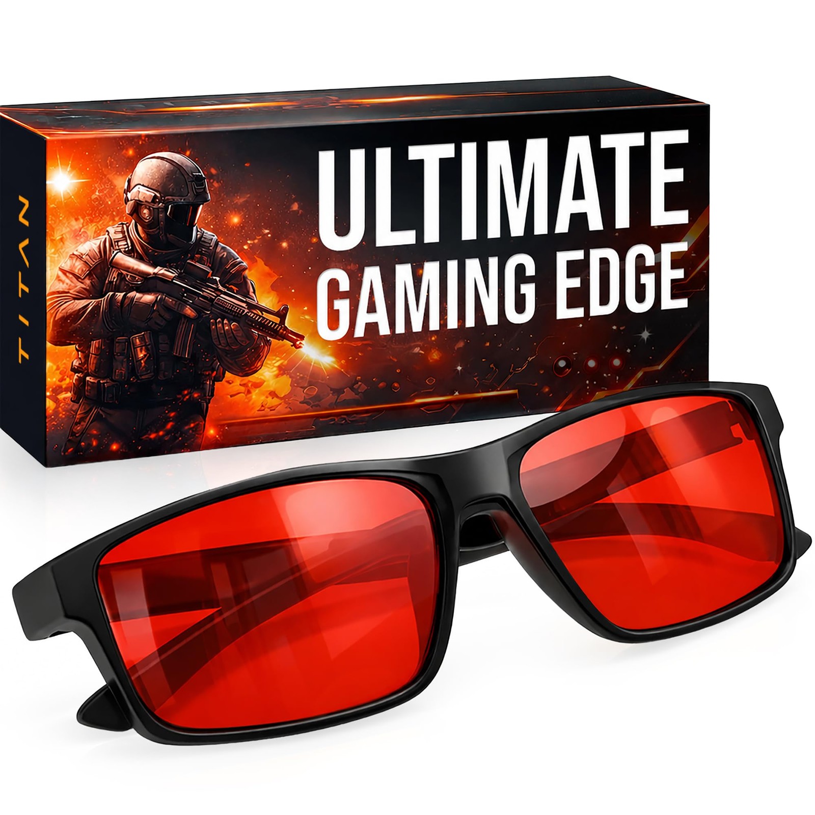 Titan Gaming Glasses with Blue Light Blocking Tech and Stylish Red Lenses