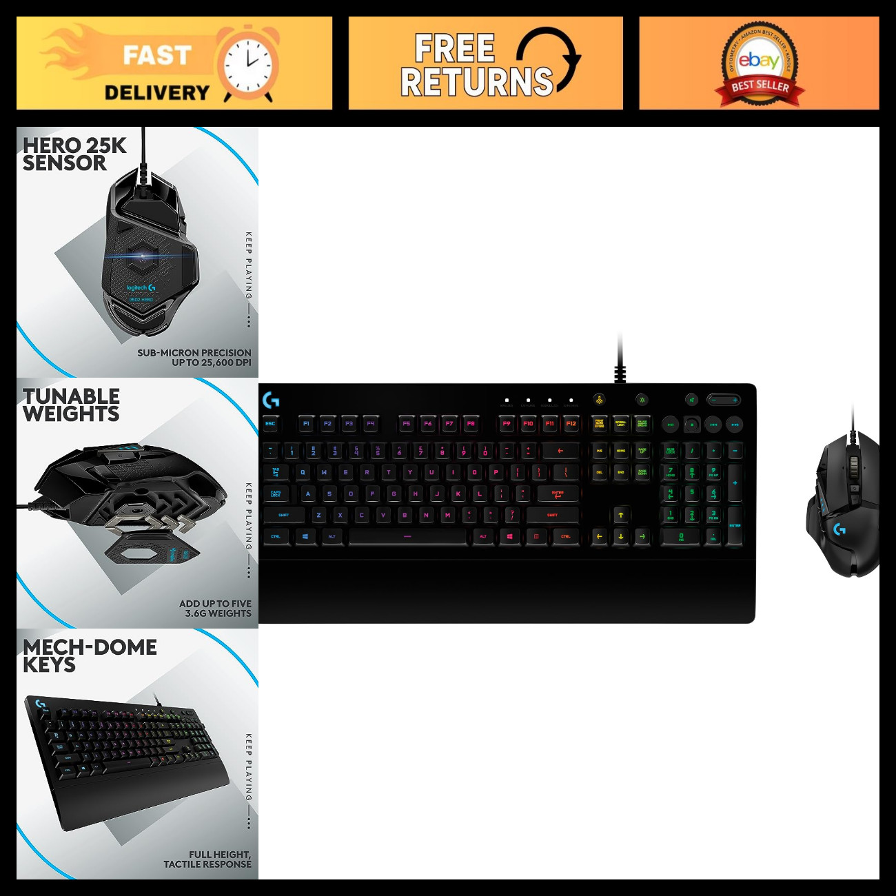 Wired Gaming Mouse & RGB Keyboard Set - Programmable Buttons, Adjustable Weights