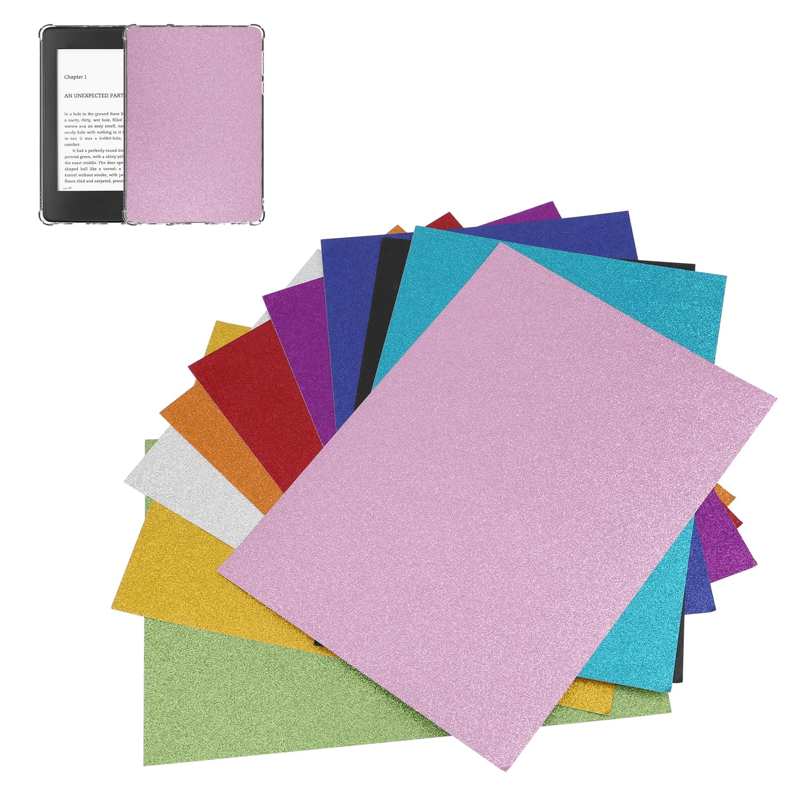 10pcs Insert Card Stock for Kindle Paperwhite, 6.8 Inch Solid Glitter Paper C...