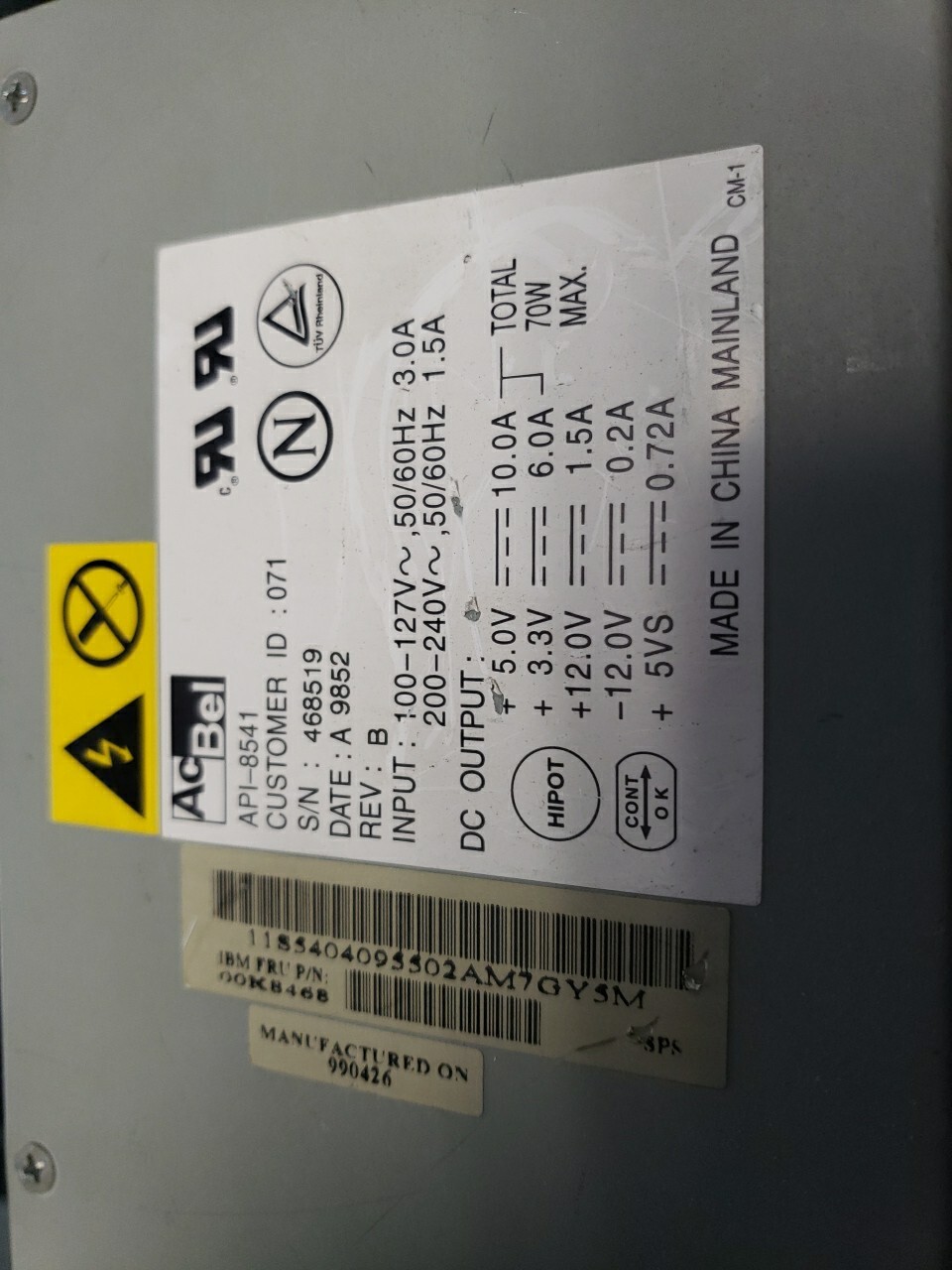 AC Bel ACBEL API-8541 00K8468 70W Power Supply universal 