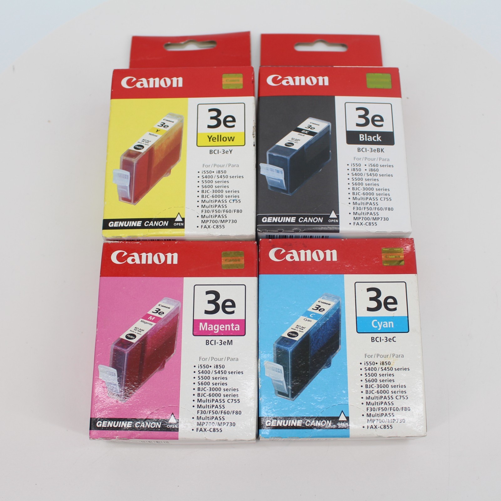 GENUINE Canon 3e / BCI-3e Multi-Pack (4) Ink Tanks, Black, Cyan, Magenta, Yellow