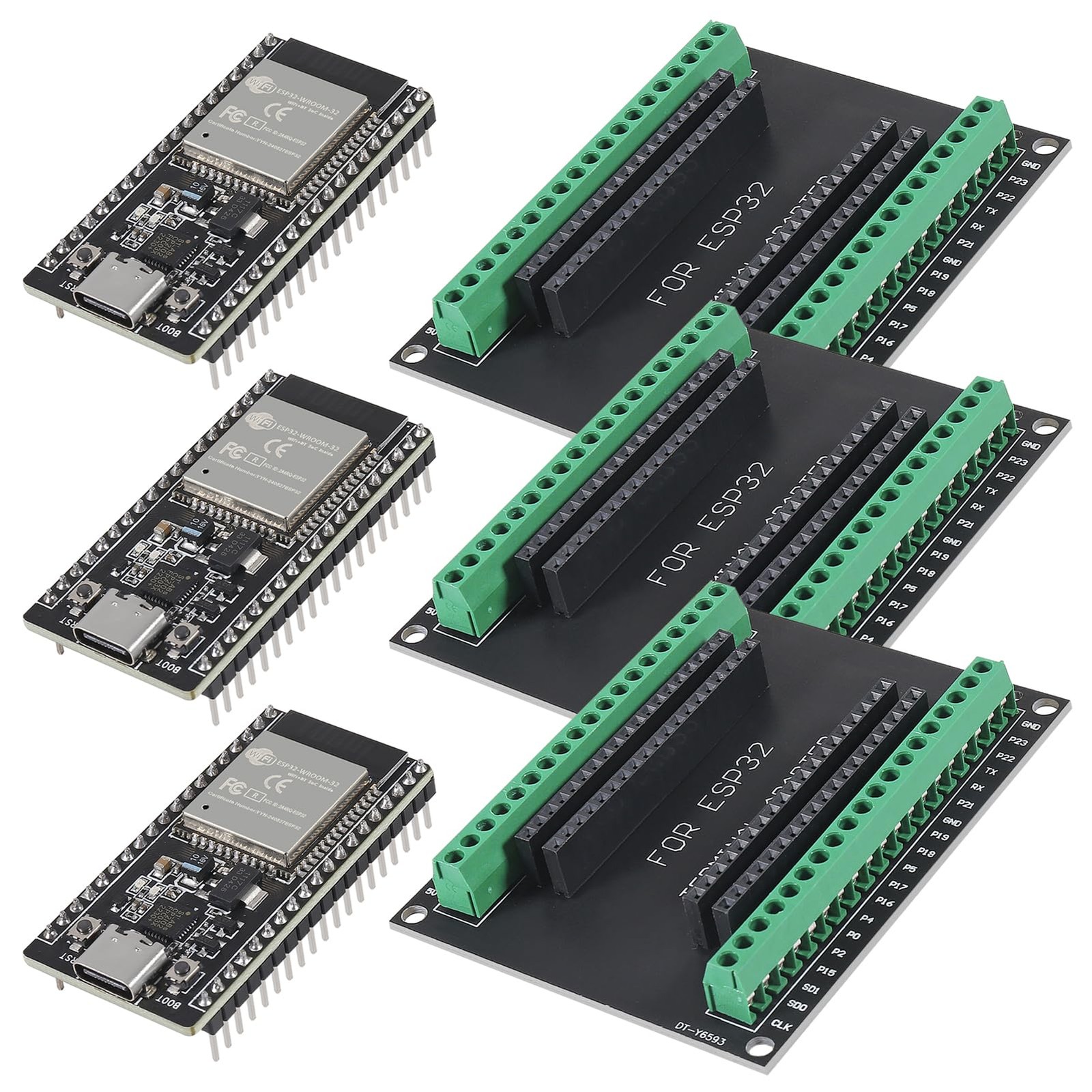 3 Sets ESP32 Development Board WiFi Bluetooth TypeC Breakout Shield Base