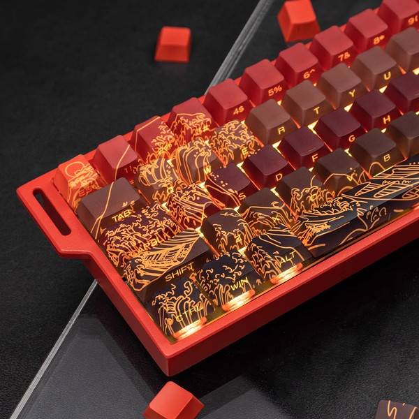Ultra Red Golden Waves Cool Keyboard Caps 128 Key Set