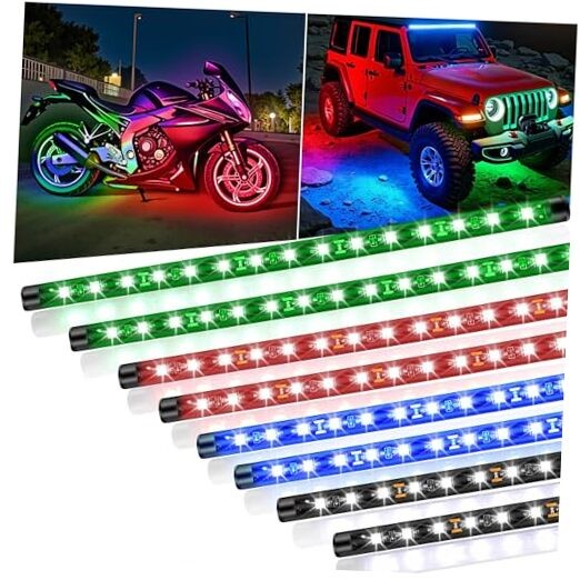 8 Pcs Car Led Light Strip IP67 Waterproof 11" Flexible 2Green+2Blue+2Red+2White