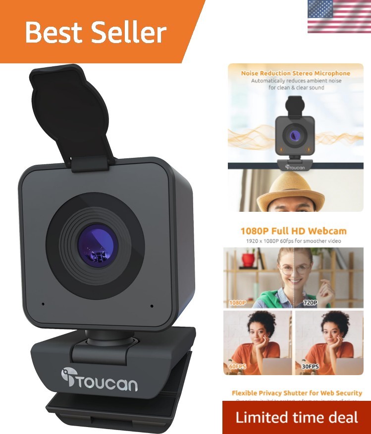 Crystal Clear 1080P Webcam with Noise-Cancelling Mic for Video Calls & Streaming