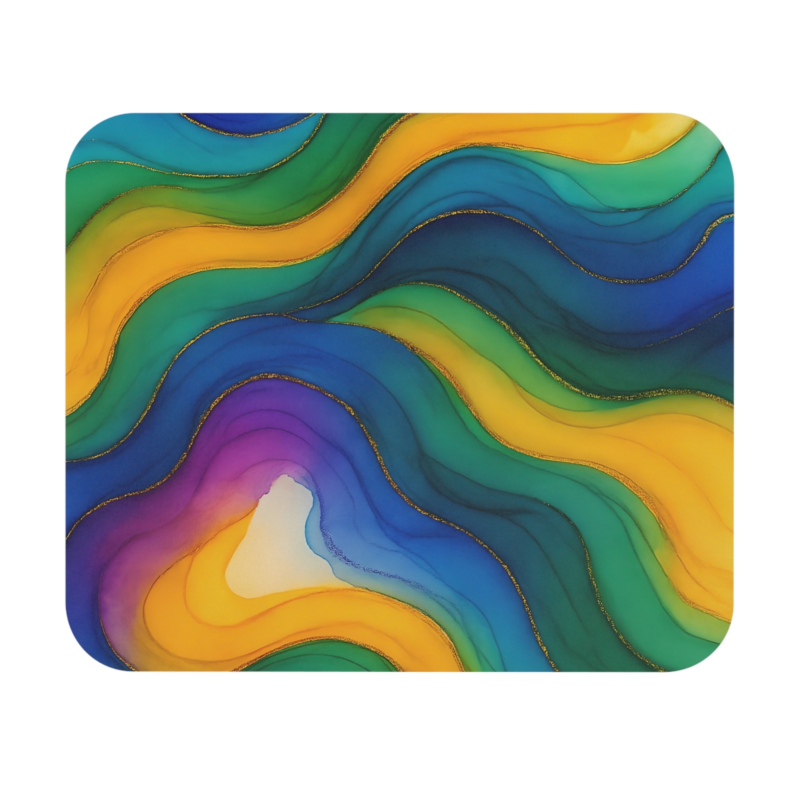 Abstract Colorful Waves Mouse Pad | Blue Green Yellow Desk Mat