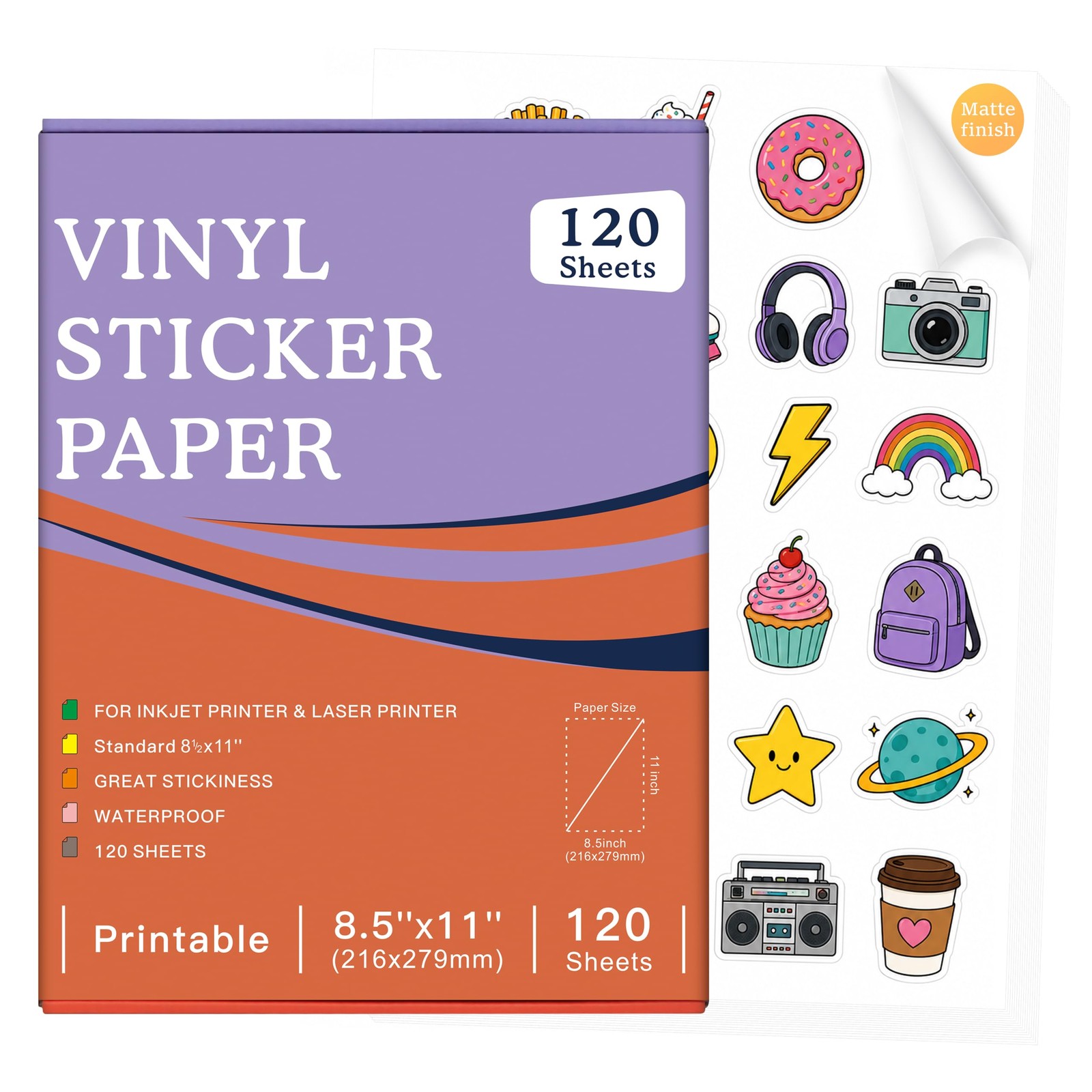Veicevol 120 Sheets Matte Printable Vinyl Sticker Paper, 8.5x11, for Inkjet |...