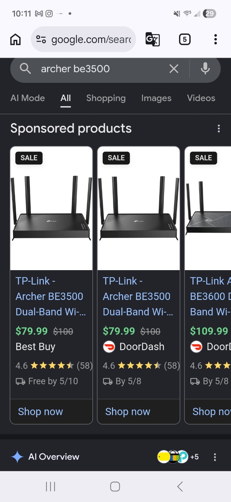 ARCHER BE3500 TP LINK BRAND NEW NEVER USED ROUTER WITH CABLE  BLACK