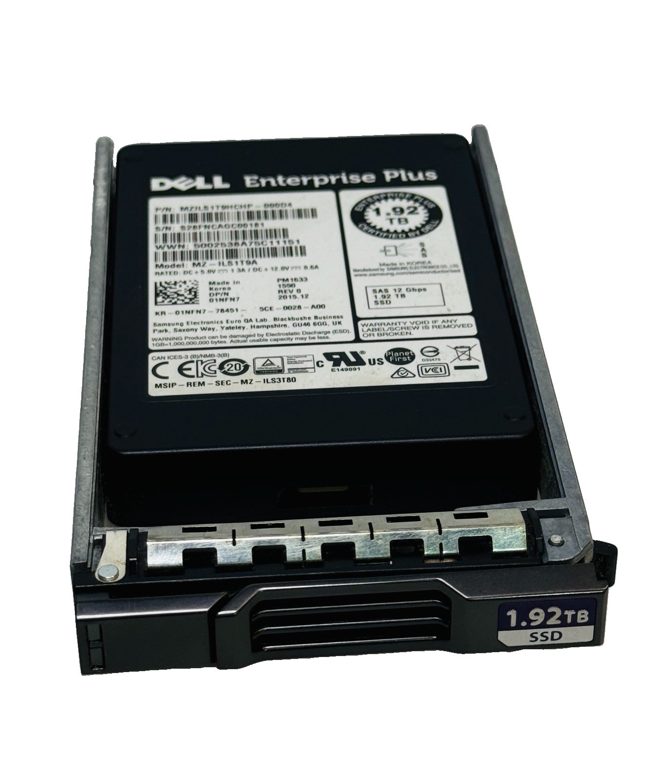 Dell Enterprise Plus 1.92TB SAS 12Gbps 2.5” SSD Samsung PM1633 01NFN7 w/ Caddy