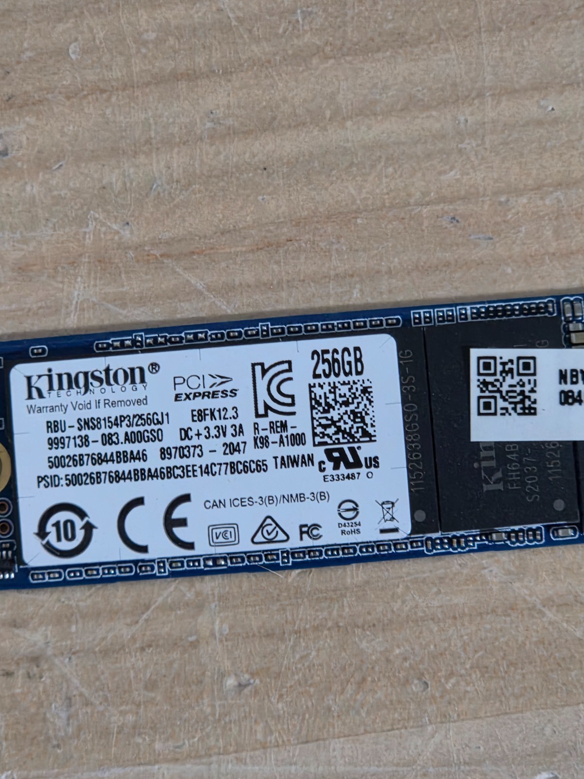 Kingston 256GB SSD M.2 2280 NVMe PCIe RBU-SNS8154P3/256GJ1 BA46