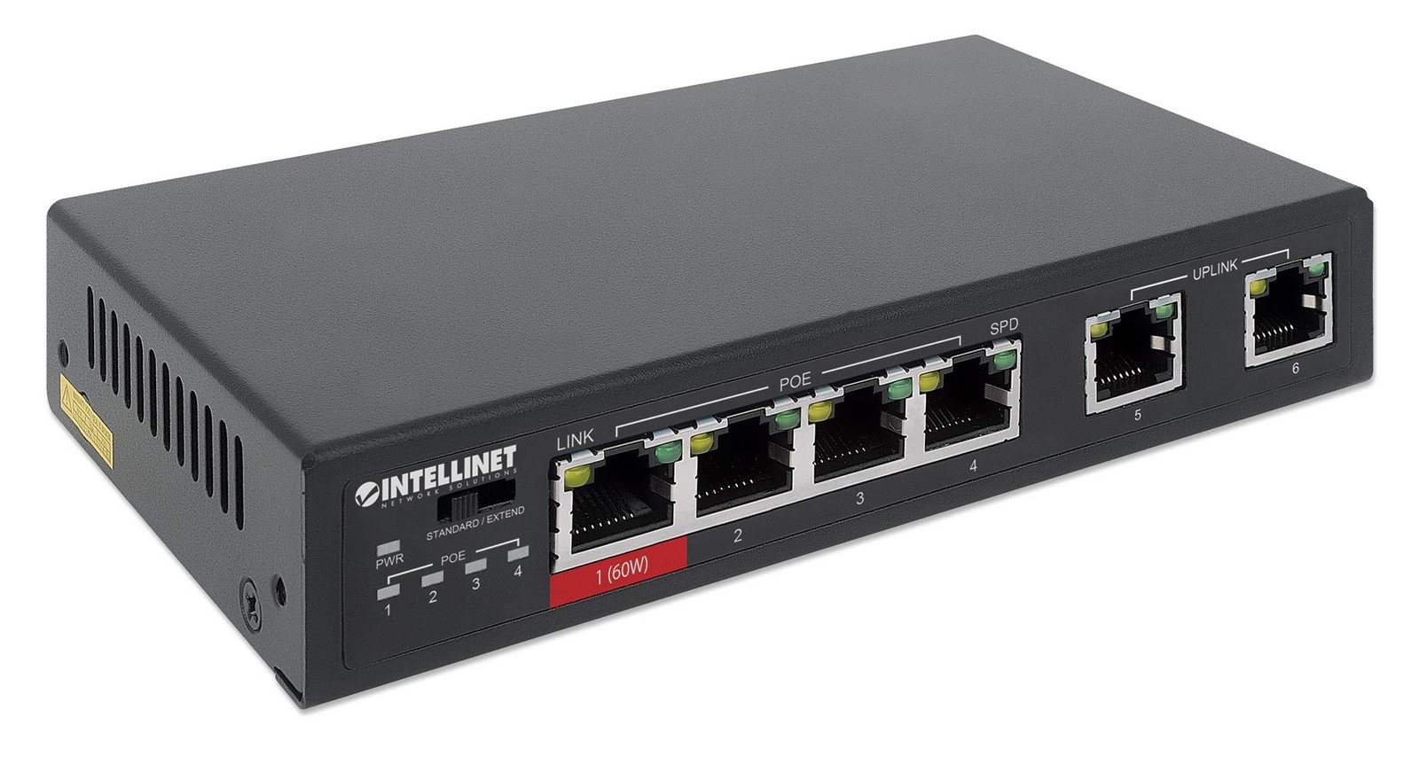 Intellinet 6-Port Extend Mode PoE Switch 65W 4 PoE Ports 2 FE Uplinks