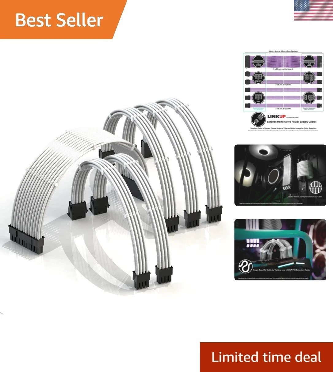 AVA 30cm PSU Cable Extension Sleeved Custom Mod GPU PC Braided
