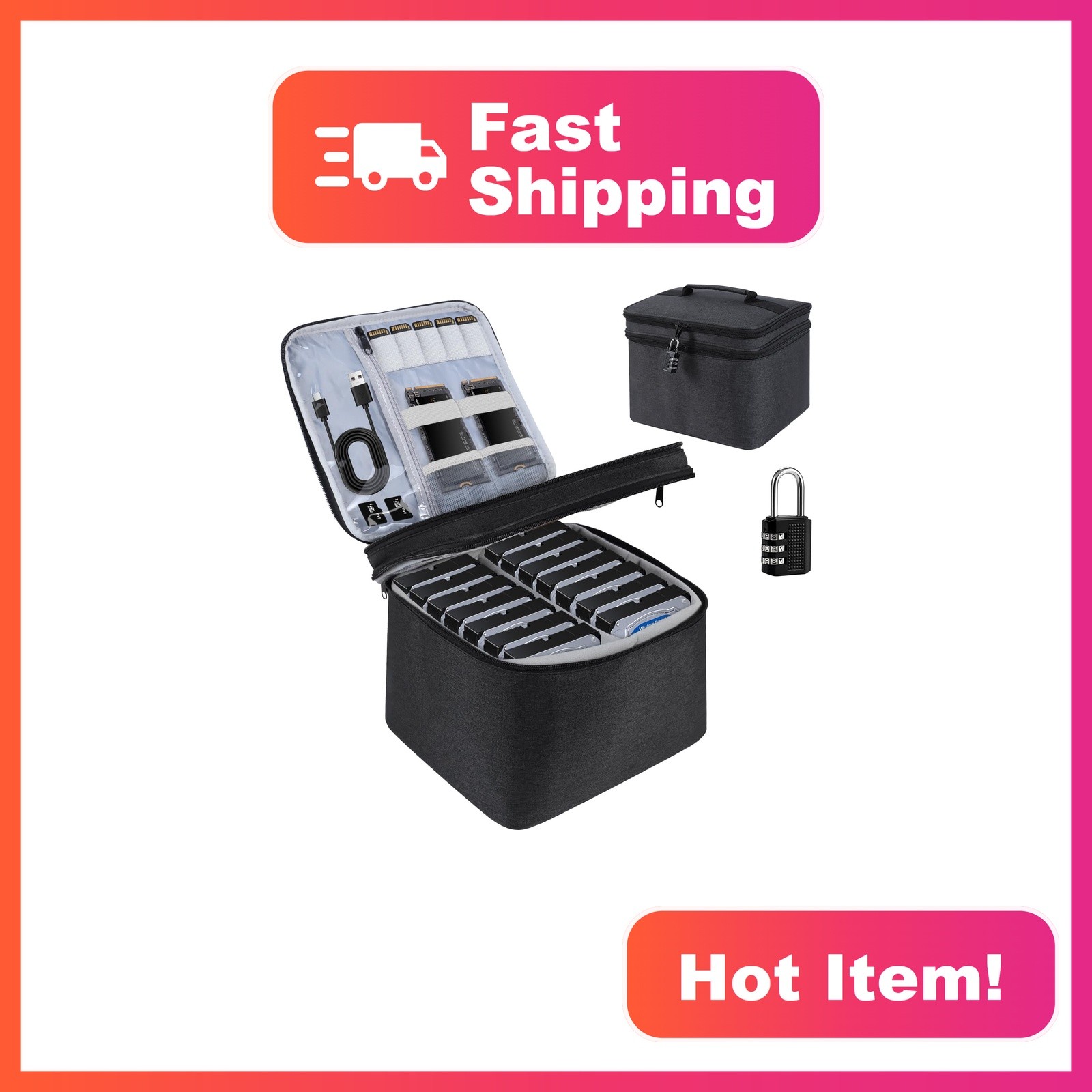 Crisinant 14-Bay Protective Hard Drive Carrying Case